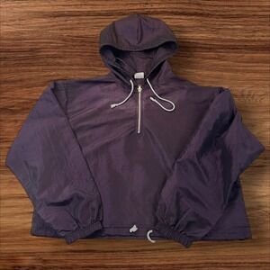 Iggy Pop Purple Windbreaker Pullover Hoodie Crop‎ Top Jacket Womens Medium
